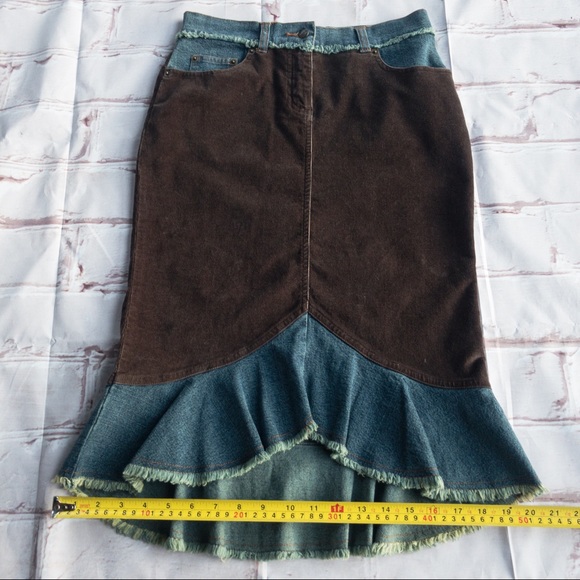NAF NAF Jean Skirt with Brown Stretch Corduroy Women's Size 38 (US 4-6) - Picture 9 of 12